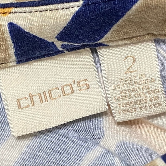 Chico’s Geometric Lace Up Blouse Size Large Blue Orange Abstract Print Top - Picture 8 of 11